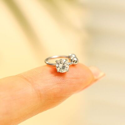 Orecchino d'argento Earcuff finto piercing strass rotondo
