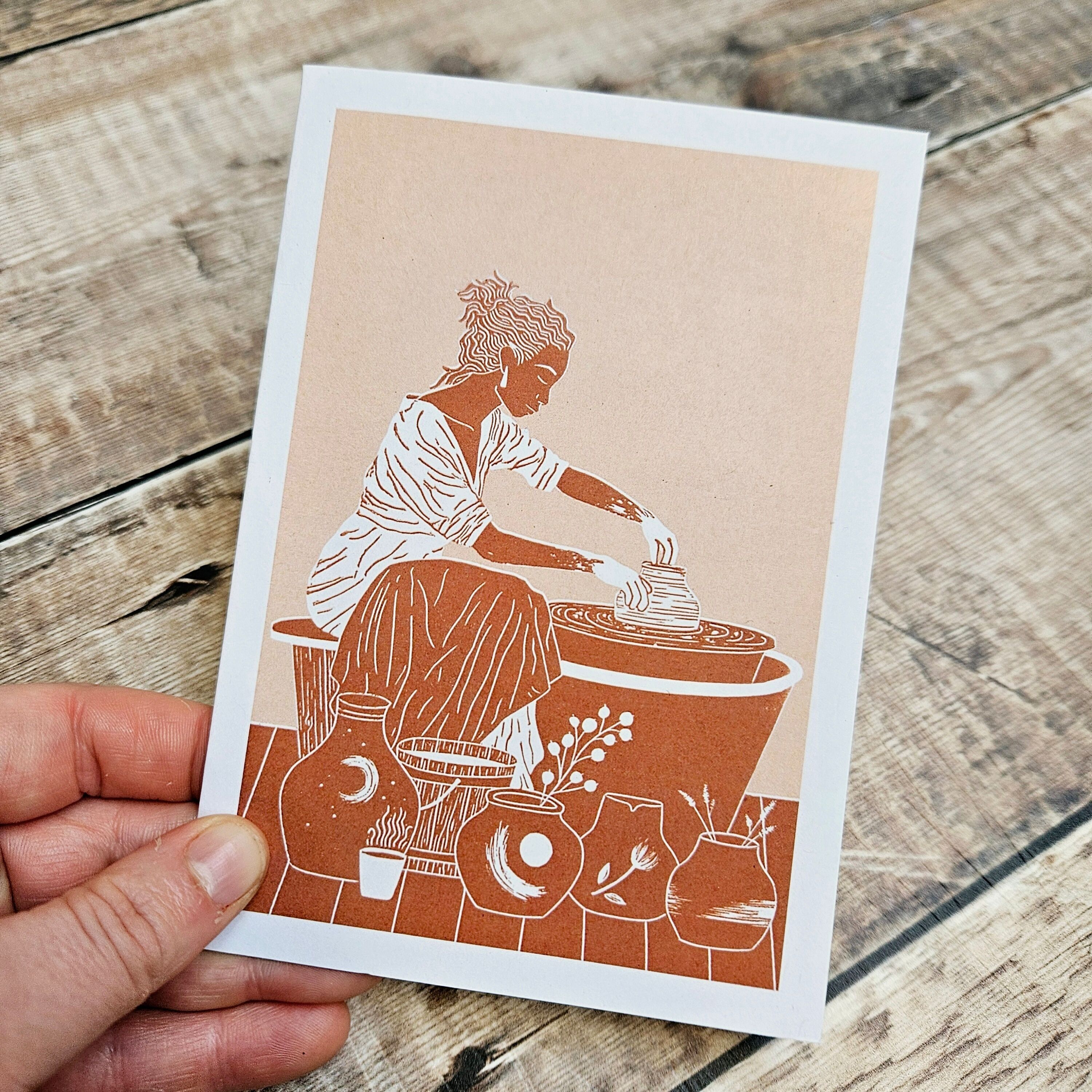 Der Töpfer - Blanko-Grußkarte mit einem Keramiker an einer Töpferscheibe