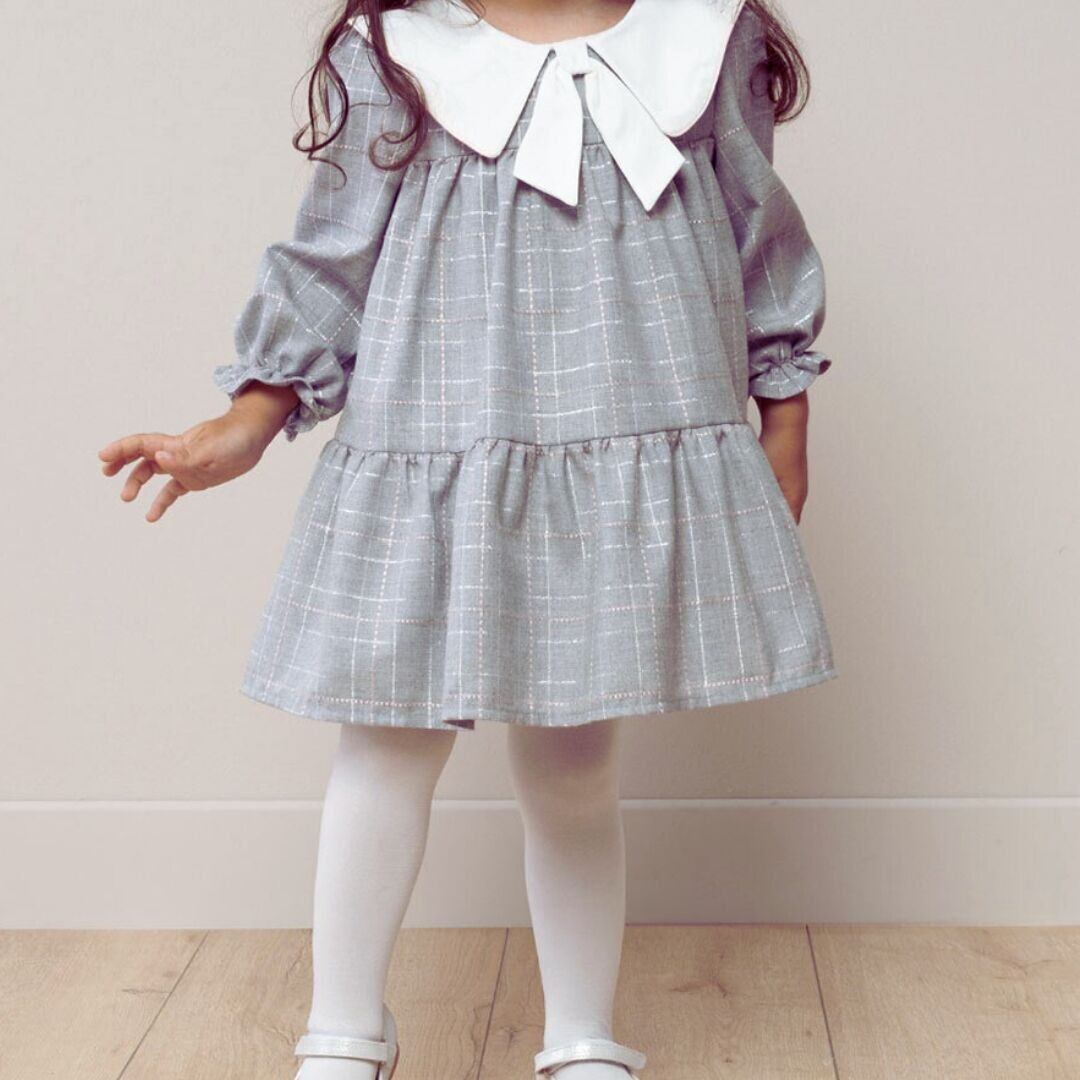 Un paquet de cinq tailles de robe smockée formelle grise élégante pour fille-3-24M