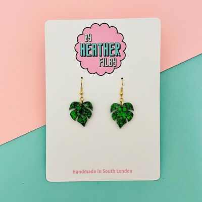 Boucles d'oreilles à paillettes feuille Monstera