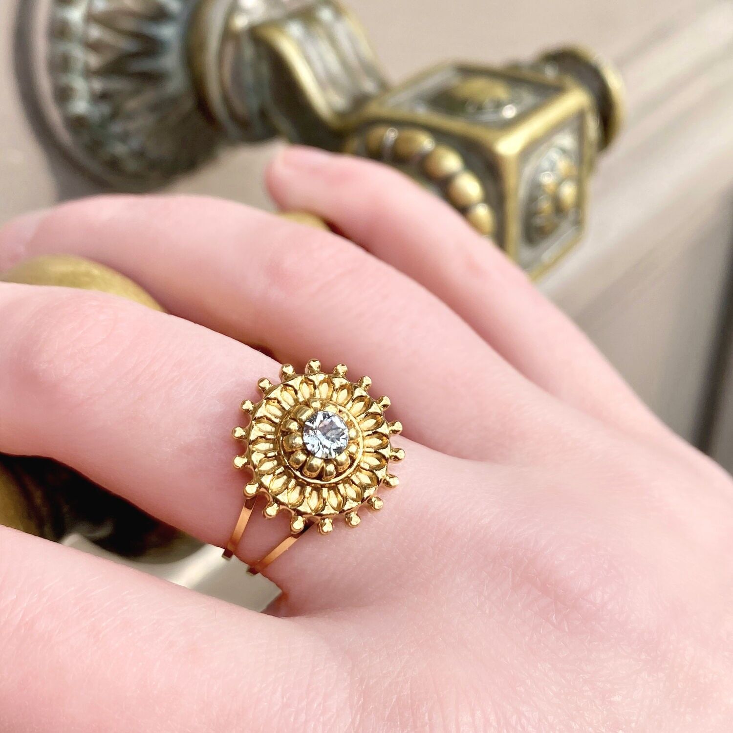 Anello in acciaio oro opame con motivo sole