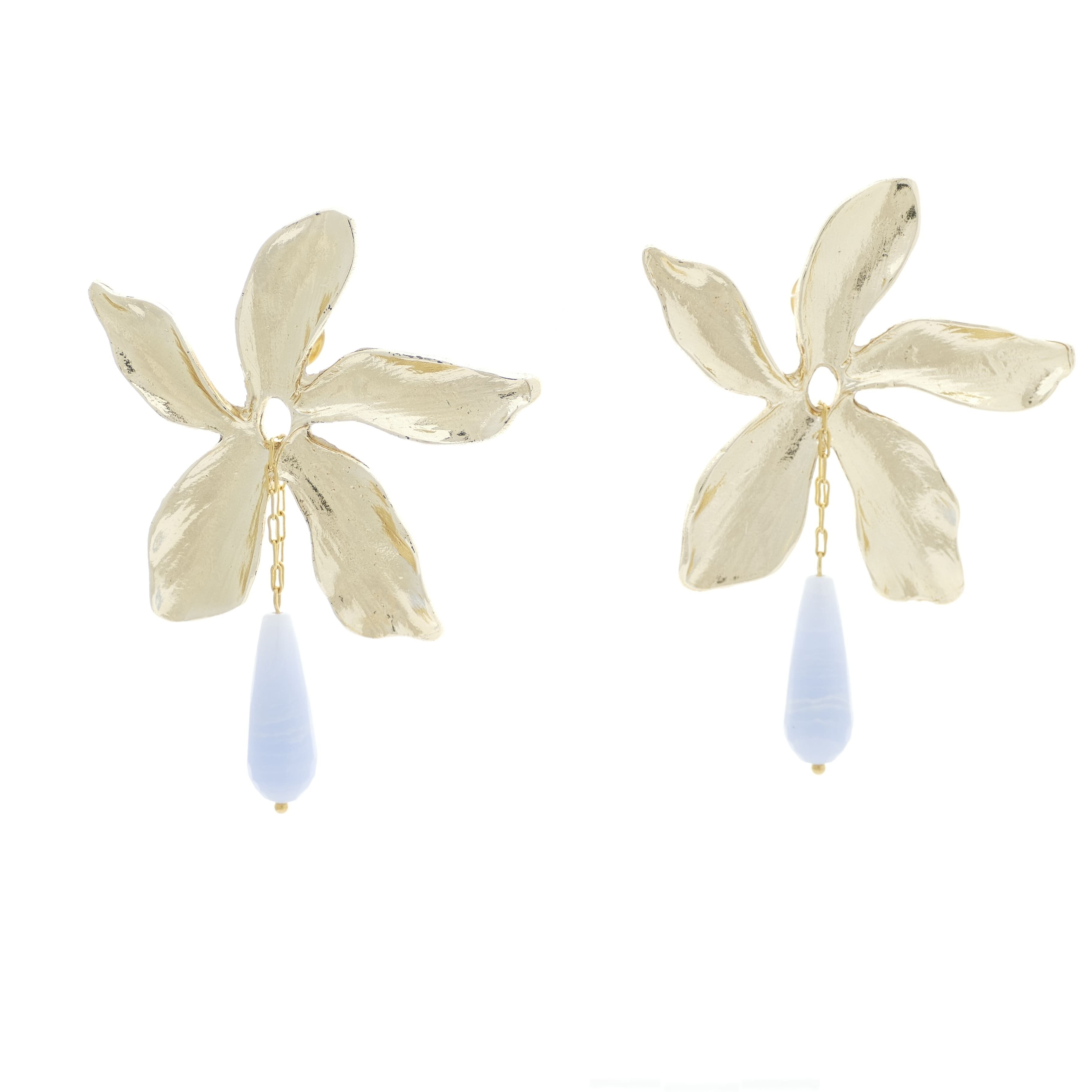 Orecchini Florence Fiore Dorato con Pietra Blu