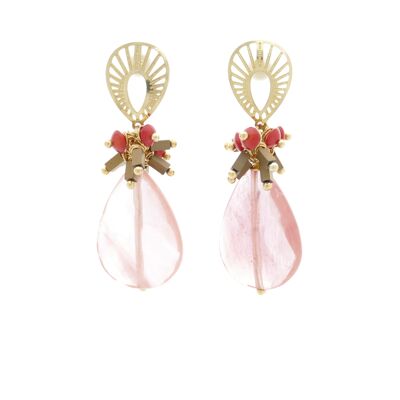 Boucles d'oreilles calcédoine or avec pierre rose saumon