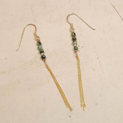Pendientes Bohemios en Turquesa Verde y Plata Dorada 925