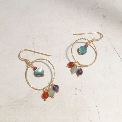 Boucles D’Oreilles Pierres Naturelles Multicolores et Argent 925 Doré