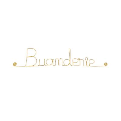 Plaque de porte en fil de Laiton Doré " Buanderie " - Décoration Murale en fil de fer à punaiser - Bijoux de Mur