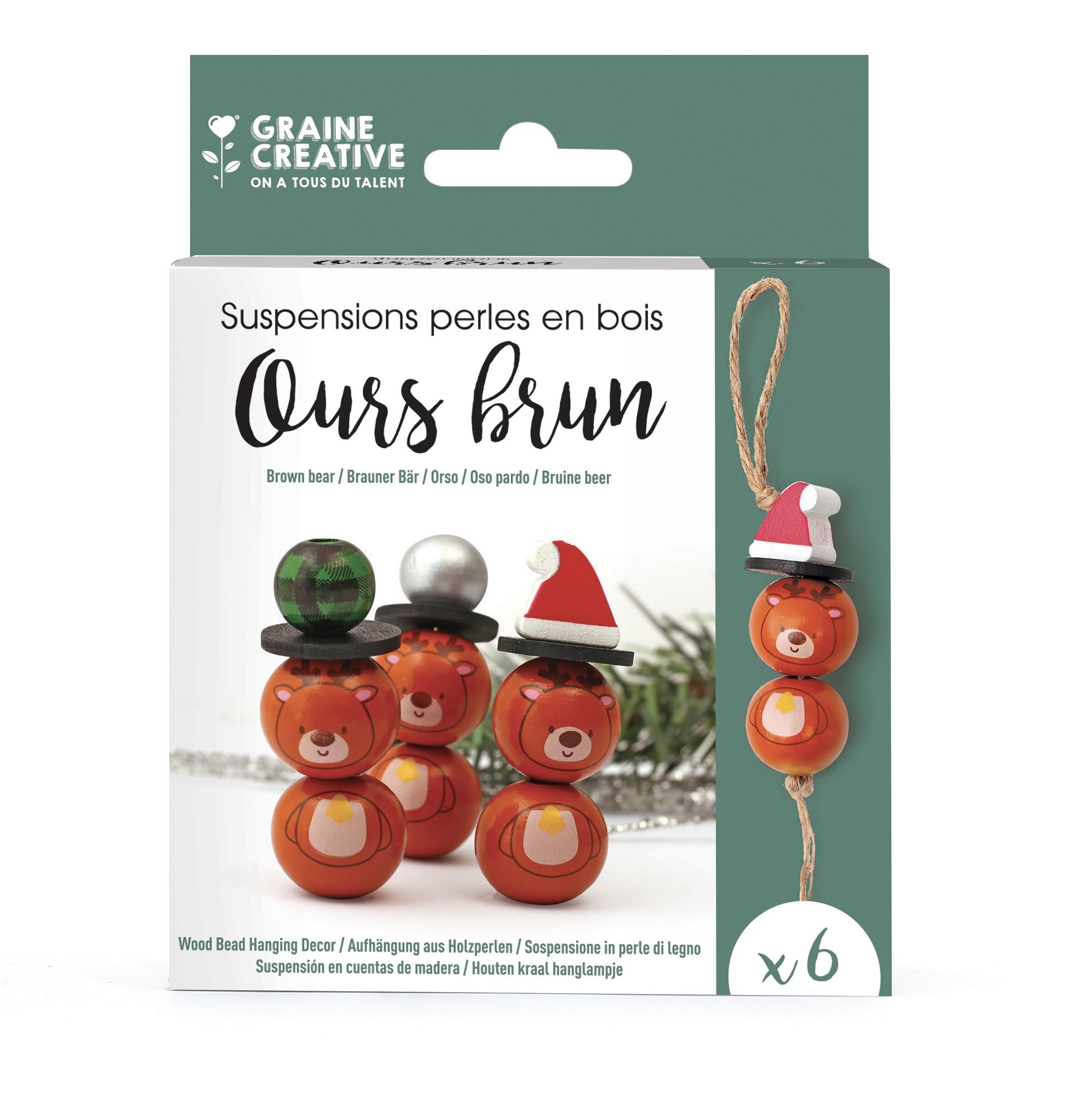 6 PENDENTI CON PERLINE DI LEGNO DI ORSO MARRONE