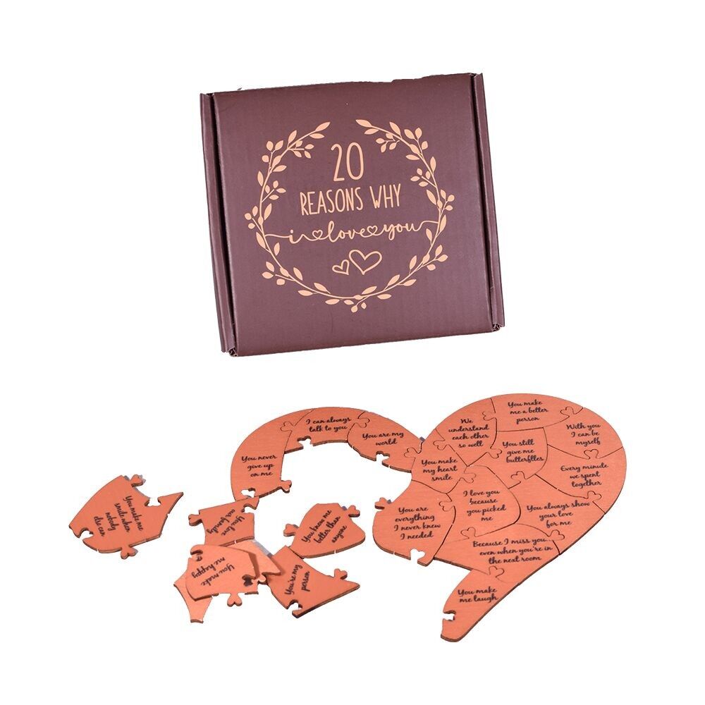 Liebespuzzle aus Holz – 20 Gründe, warum ich dich liebe
