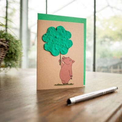 Greeting card - good luck - pig with shamrock