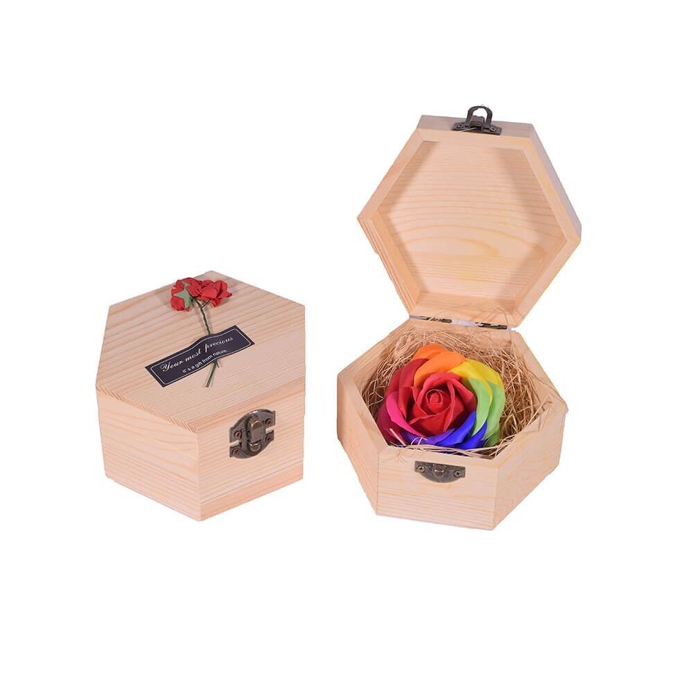 Wooden Box with Artificial Rose 13x7 cm