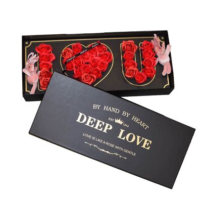 Roses Deep Love Box avec roses rouges artificielles 61x26cm