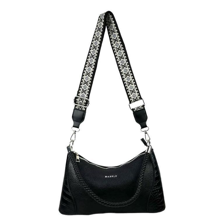 Borsa a tracolla in materiale sintetico con manico corto e tasca posteriore