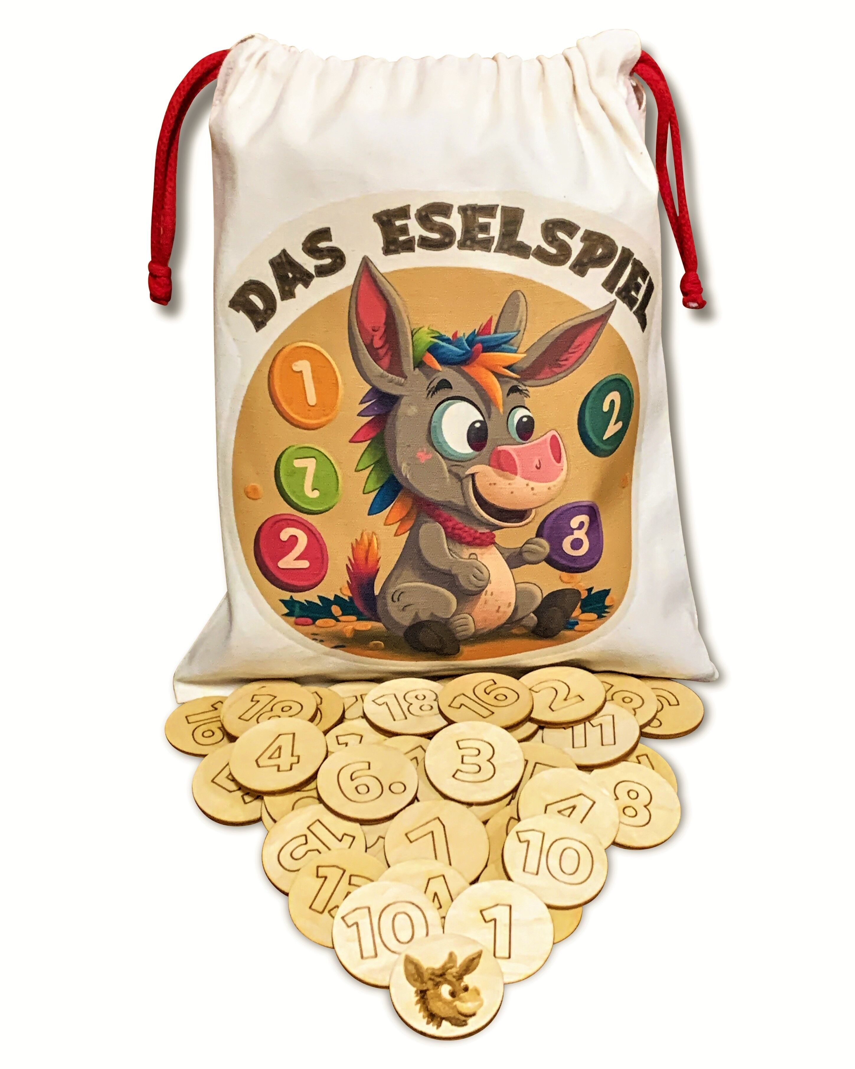 The Donkey Game - 121 pieces birch wood + cloth bag handmade 2-6 players board game party game wooden game gift