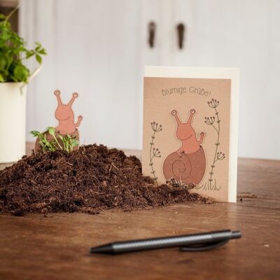 Seed plug card - floral greetings - snail