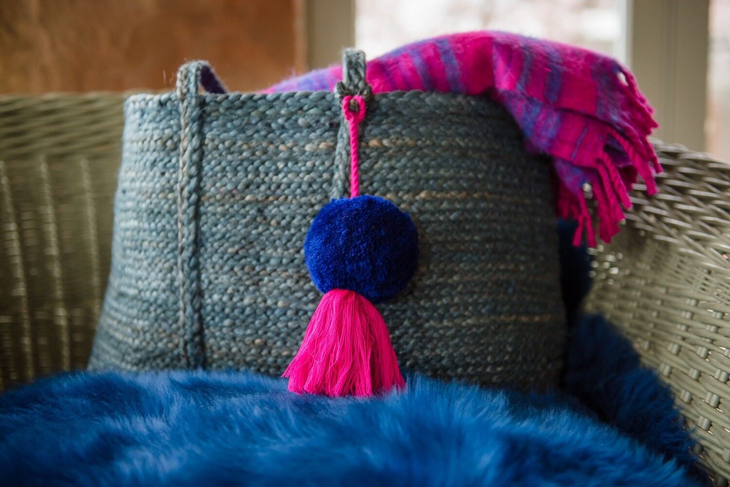 Jumbo Pom Pom Tassel Swag Indigo