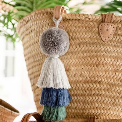 BORSA POM POM SWAG CON TRIO NAPPINE - GRIGIO DENIM