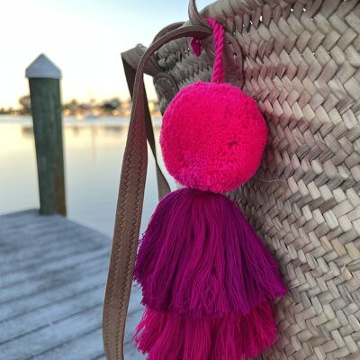 Pom pom bag swag with trio tassel - pinks