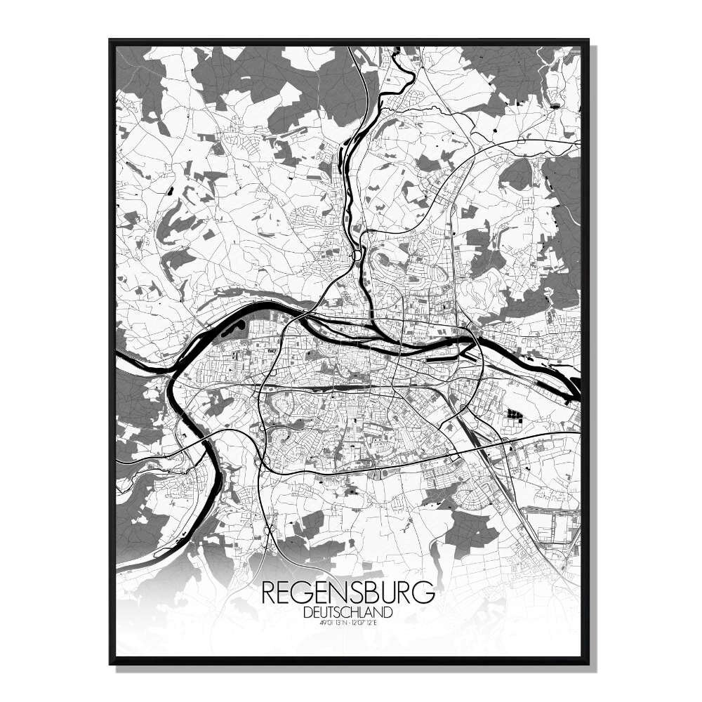 Póster Mapa de la ciudad de Ratisbona Mapa de la ciudad 40x50cm