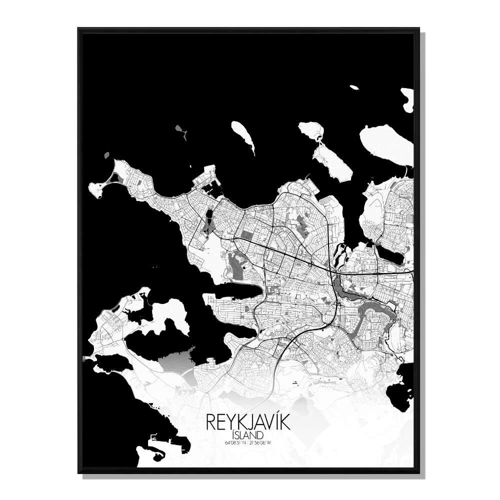 Póster Mapa de la ciudad de Reykjavik Mapa de la ciudad 40x50cm