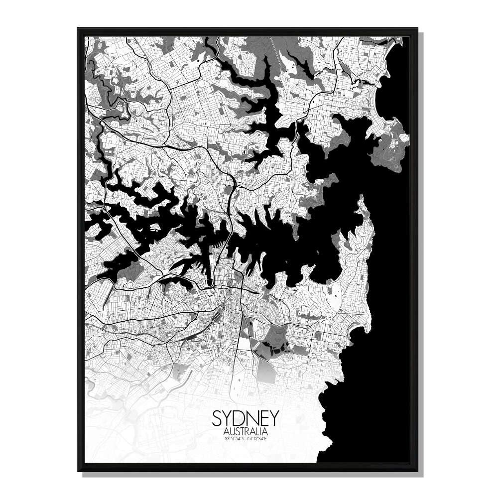 Póster Mapa de la ciudad de Sídney Mapa de la ciudad 40x50cm
