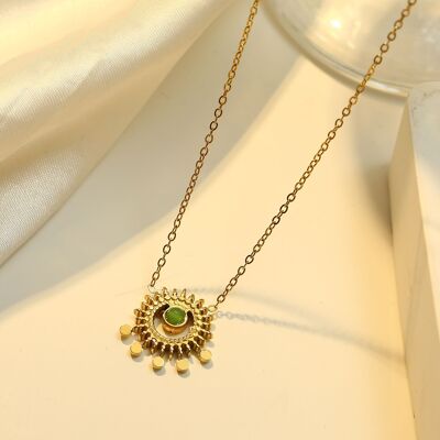 Collar Sol Dorado con Piedra Verde