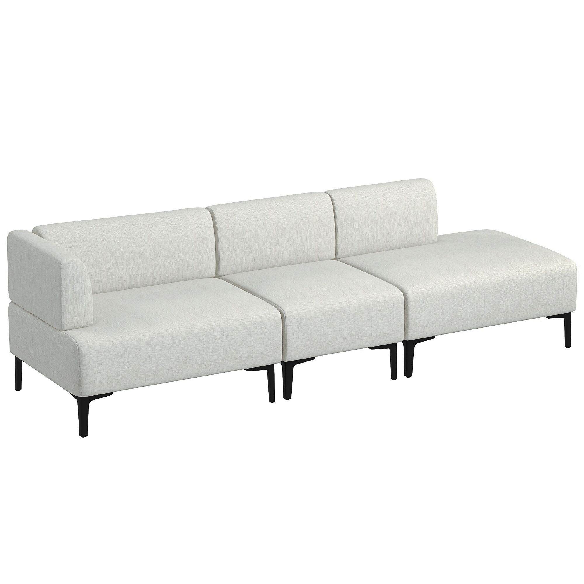 HOMCOM Canapé 3 pièces 3 personnes modulable design moderne et minimaliste en tissu coussin épais avec pieds acier noir - 250 x 75 x 70 cm - blanc