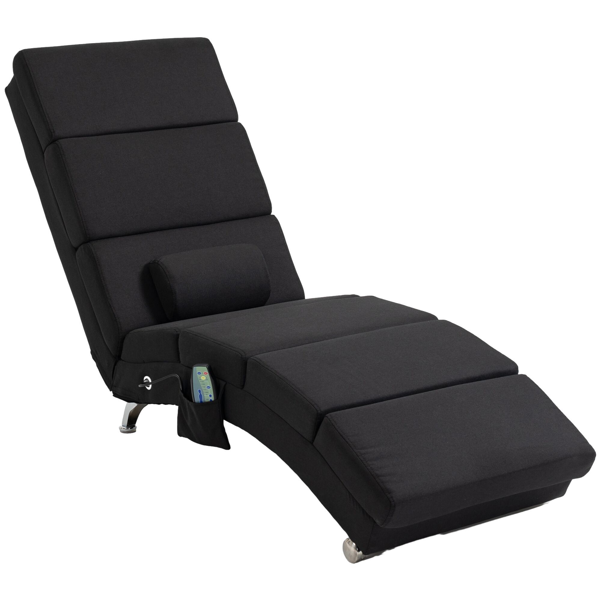 HOMCOM Relax-Sessel, ergonomischer Relax-Lounge-Sessel, massierender und wärmender Stoff in Leinenoptik mit Fernbedienung und Kissen – 56 x 168 x 84 cm, Schwarz