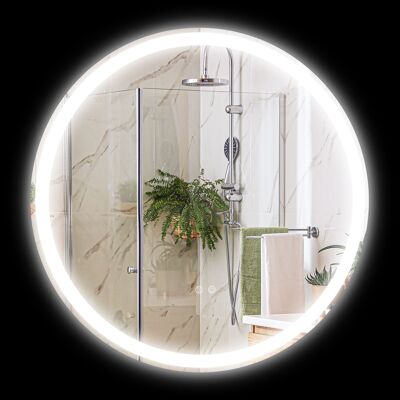 kleankin Espejo de baño redondo con iluminación LED Ø 60 cm de pared con iluminación de 3 colores interruptor táctil sistema antivaho 29W blanco plata