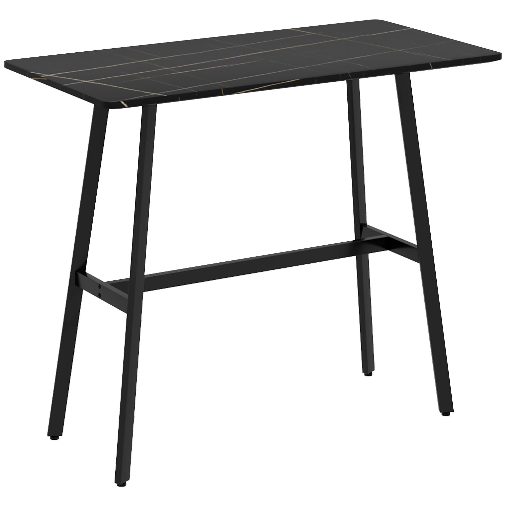 HOMCOM Table de bar rectangulaire, table de bistrot cadre en acier, table haute plateau en faux marbre, 4 personnes, montage facile, 118 x 58 x 98 cm, noir