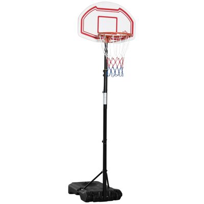 HOMCOM Panier de basket extérieur avec poteau panneau, base de lestage sur roulettes hauteur réglable 2,1-2,6 m (panier) - noir blanc et rouge