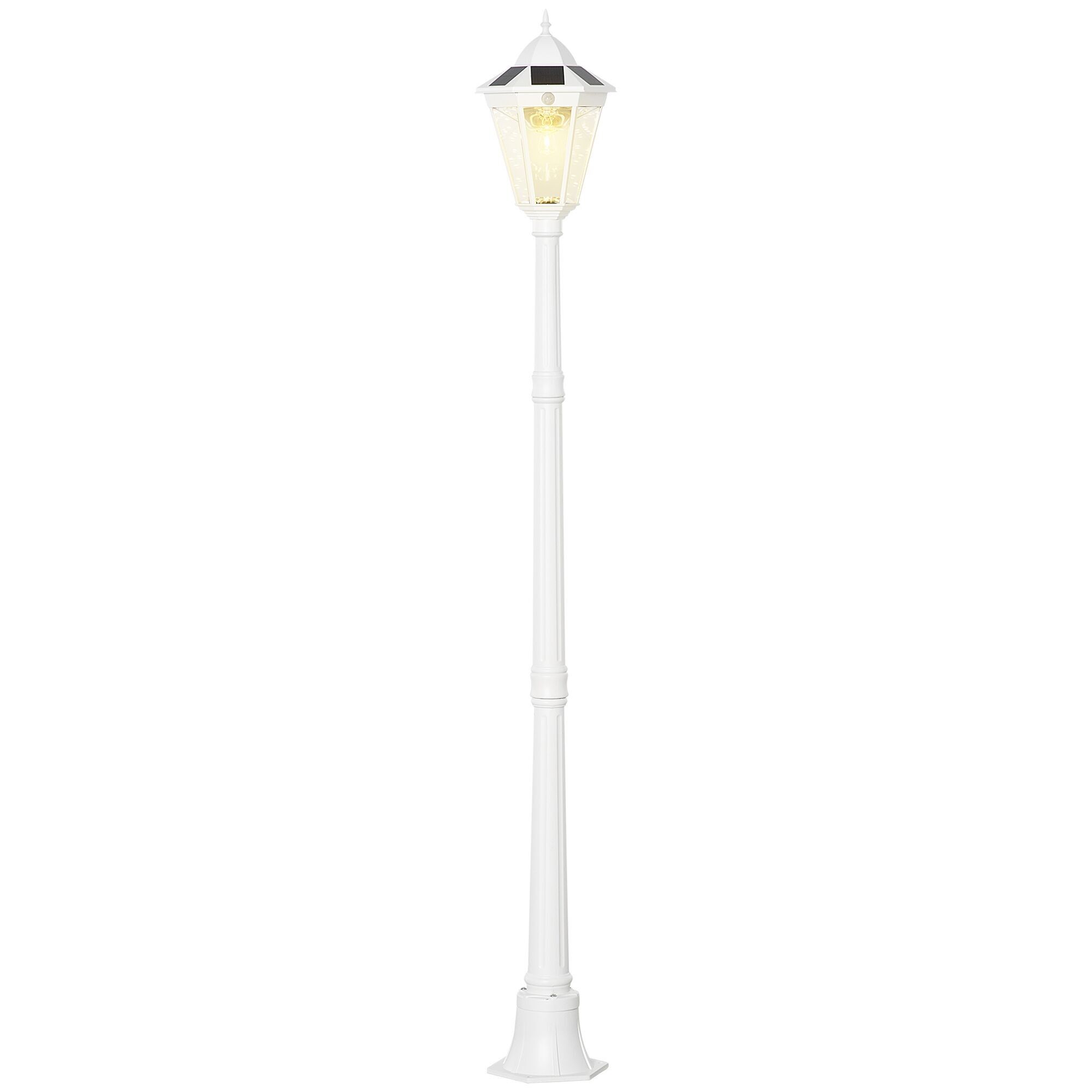Outsunny Lampada da giardino a luce solare per esterni Lanterna classica Lampione stradale Lampada da terra a LED in alluminio impermeabile, Sensore attivato dal movimento PIR, Luminosità regolabile Bianco