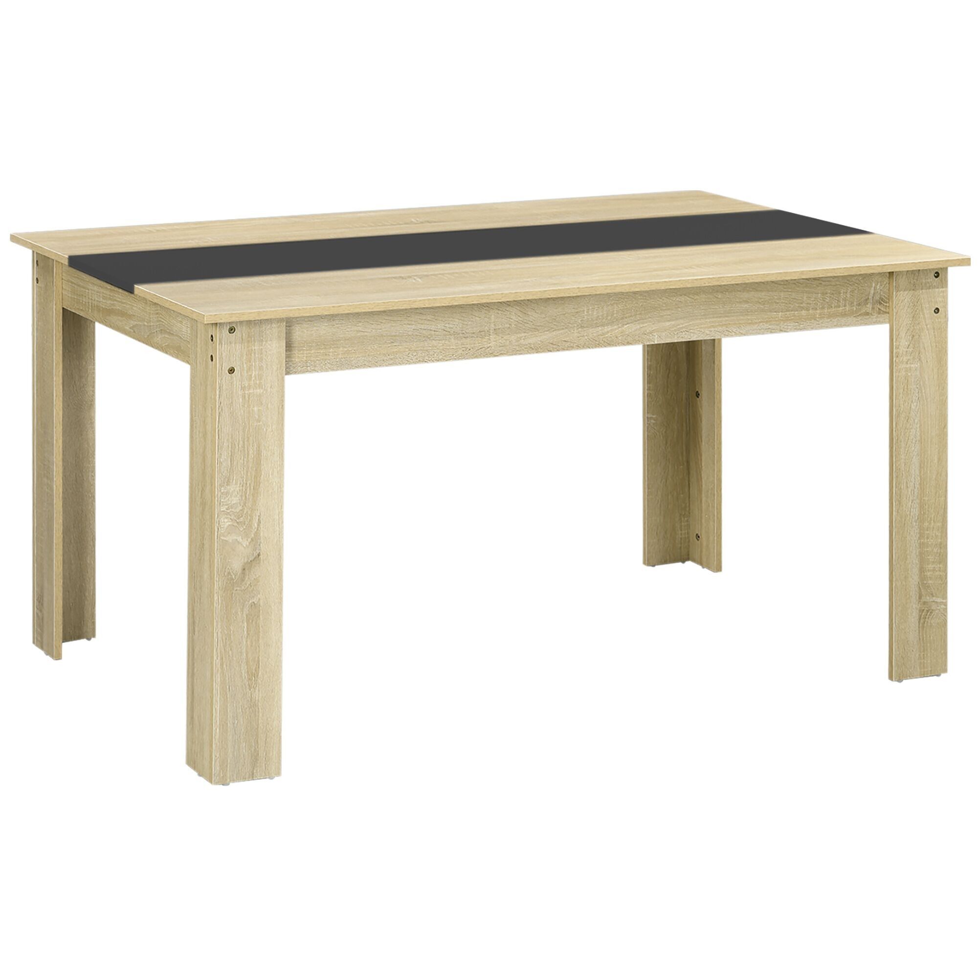 HOMCOM Table de salle à manger table de cuisine pour 6 personnes, style scandinave en bois aspect naturel et noir, dim. 140L x 90l x 75H cm