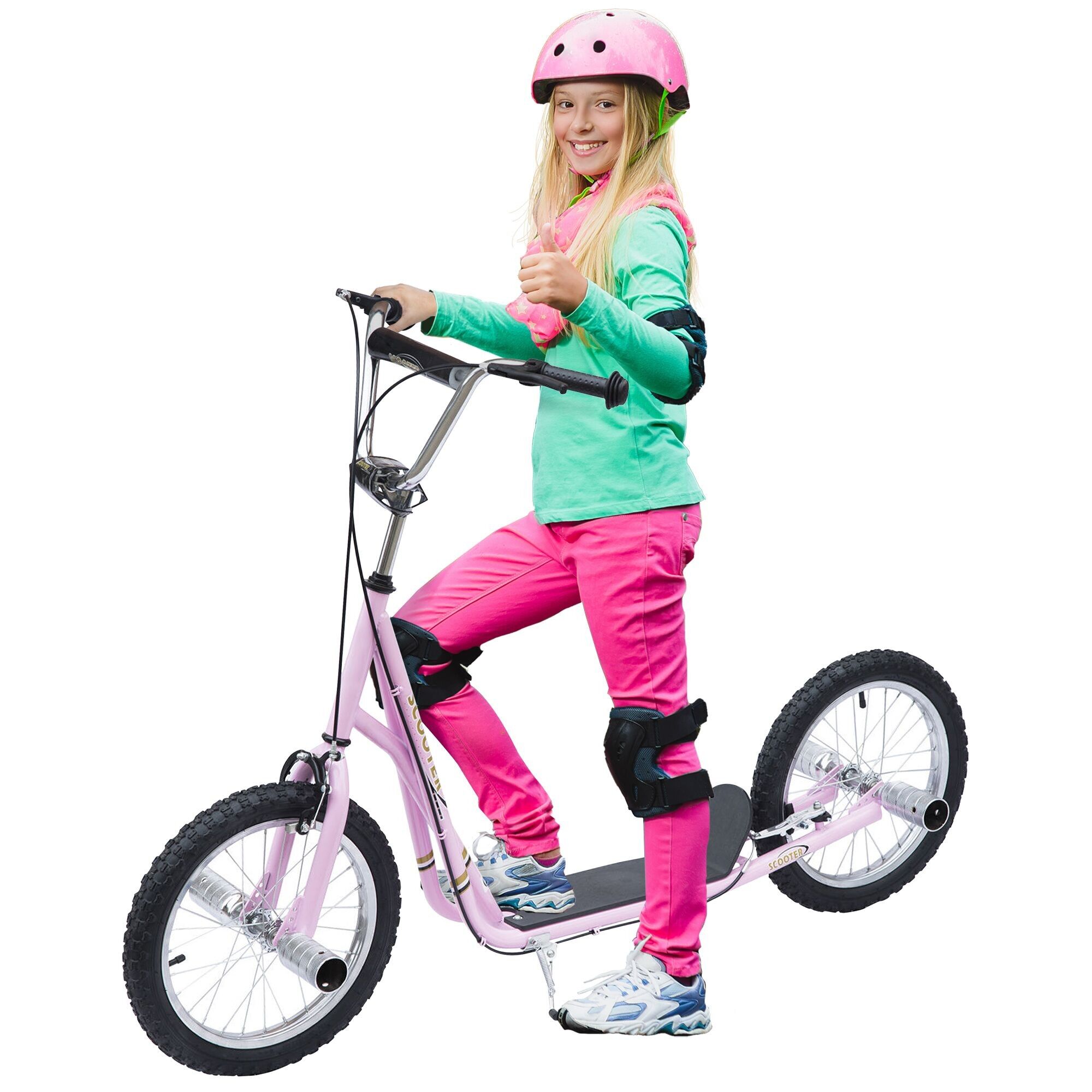 HOMCOM Scooter Scooter Große Lufträder Ø 41 cm mit Heringen Pink