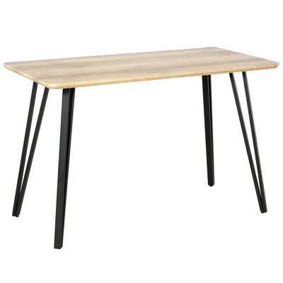 HOMCOM Mesa de comedor de diseño industrial tapa grande dim. Patas de metal negro de 120 largo x 60 largo x 75 alto cm con pasadores de MDF con apariencia de roble claro