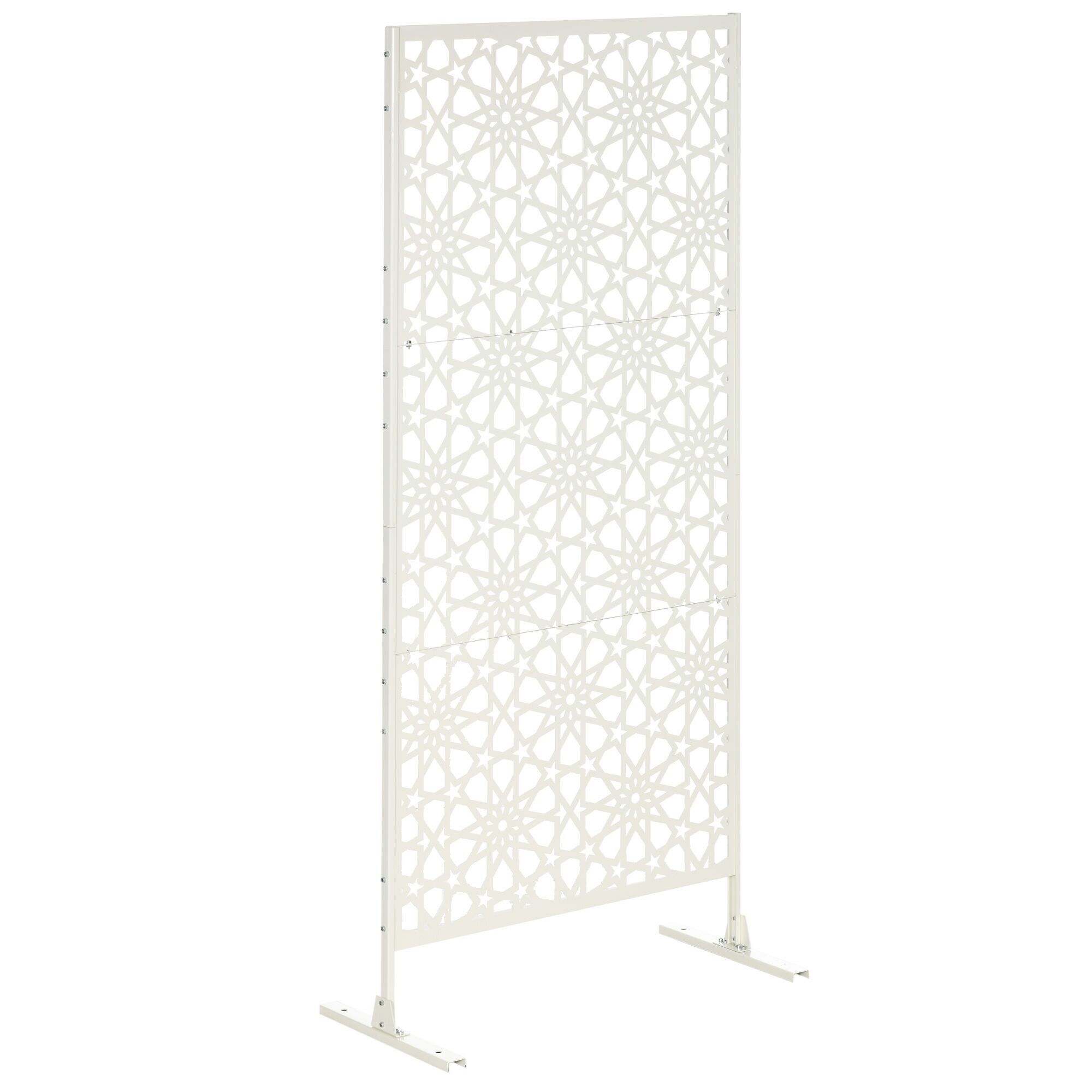 Pannello frangivista decorativo per esterni Outsunny White con motivo in metallo - 92 x 45 x 198 cm