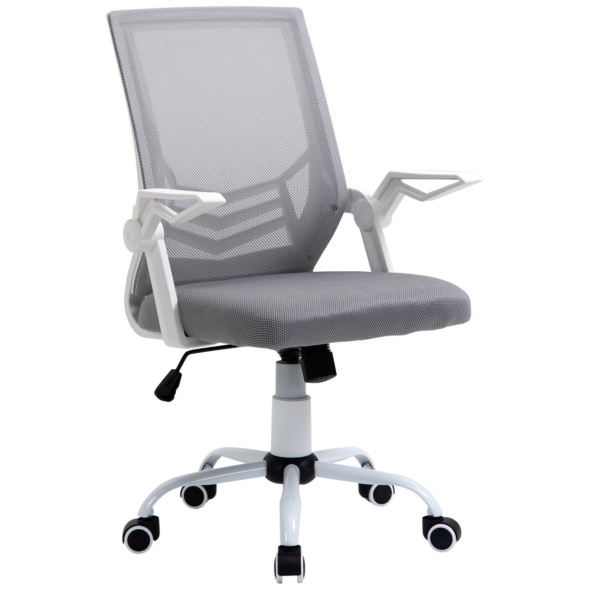 Vinsetto Sedia da Ufficio Sedia da Ufficio in Rete Traspirante Schienale ergonomico con Supporto Lombare Girevole a 360° Altezza Regolabile 62,5 x 55 x 94-104 cm Grigio Bianco