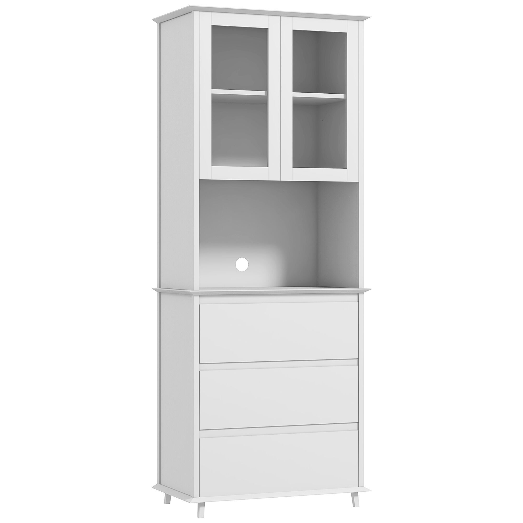 HOMCOM Credenza cucina mobile contenitore 2 ante 3 cassetti e nicchia centrale dim. 68 L x 38 L x 172 A cm in legno bianco