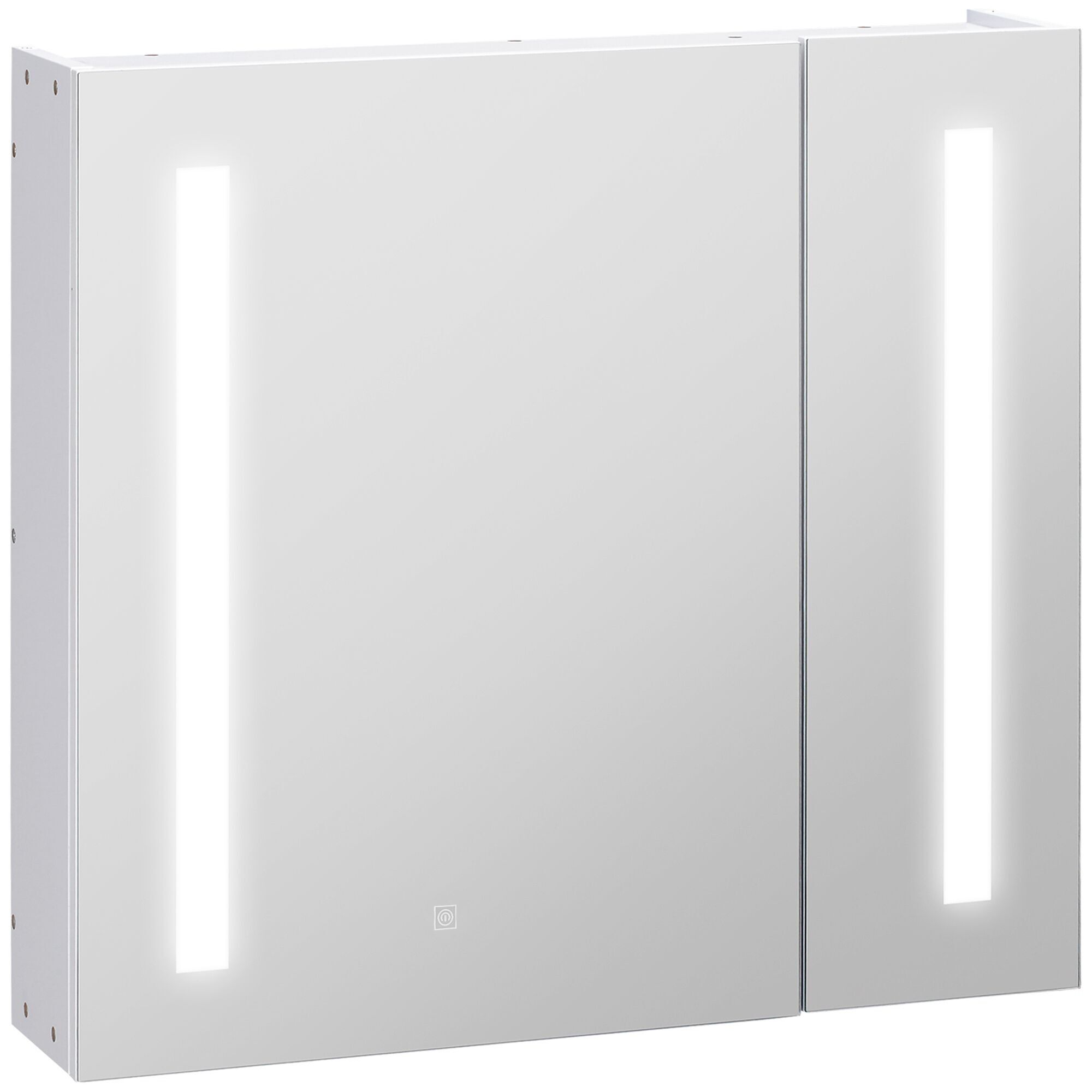 kleankin Spiegelschrank mit LED-Licht, Spiegel, Badezimmermöbel, 2 Türen mit 3 Ebenen, 70 x 15 x 65 cm, weiß
