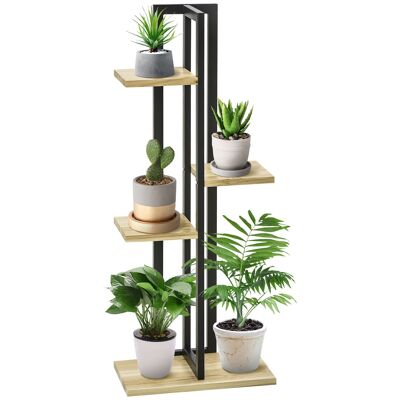 Outsunny Scaffale per Piante Scala Fiori Supporto per Interni 4 Livelli in Legno di Diverse Altezze Stile Industriale - 45 x 25 x 110 cm