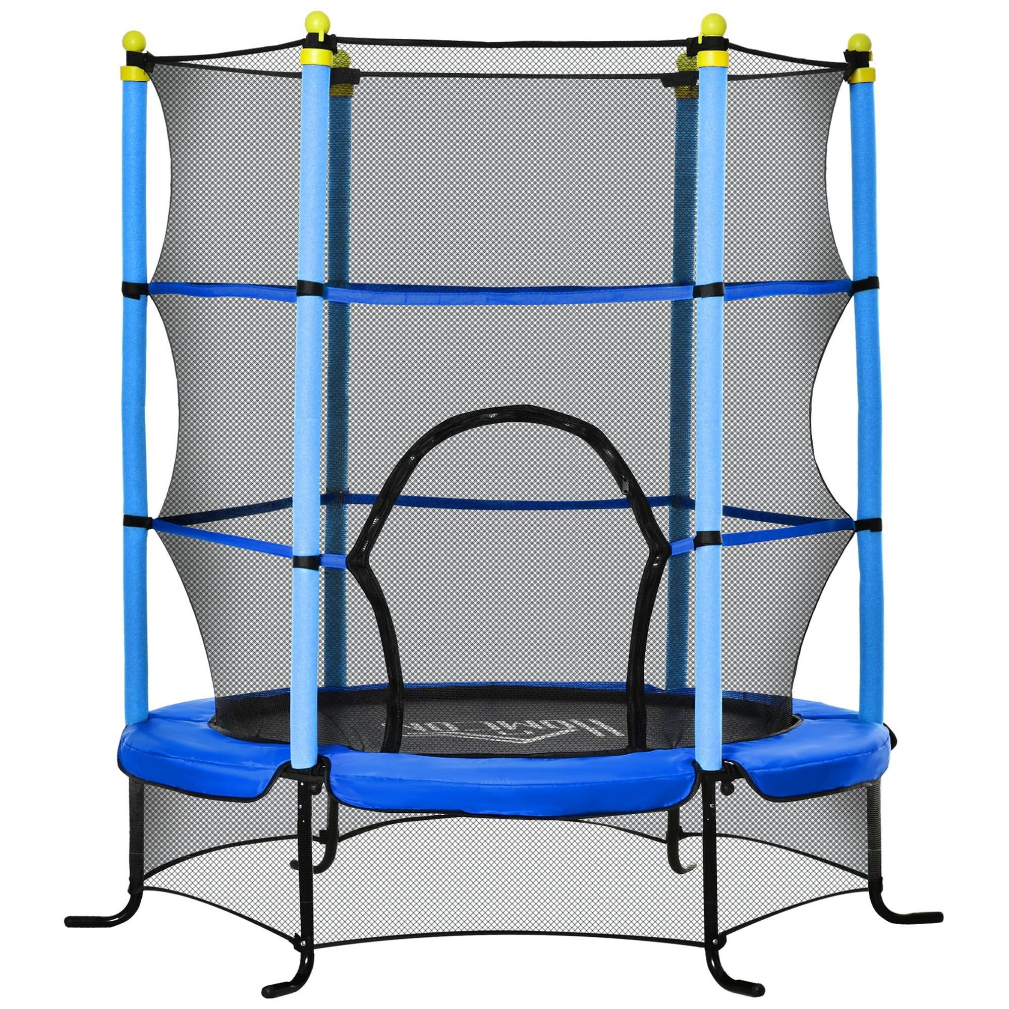 HOMCOM Trampoline Enfant Ø 1,63 × 1,63H m Filet de sécurité Porte zipée Couvre-Ressorts 6 poteaux rembourrés Inclus bleu