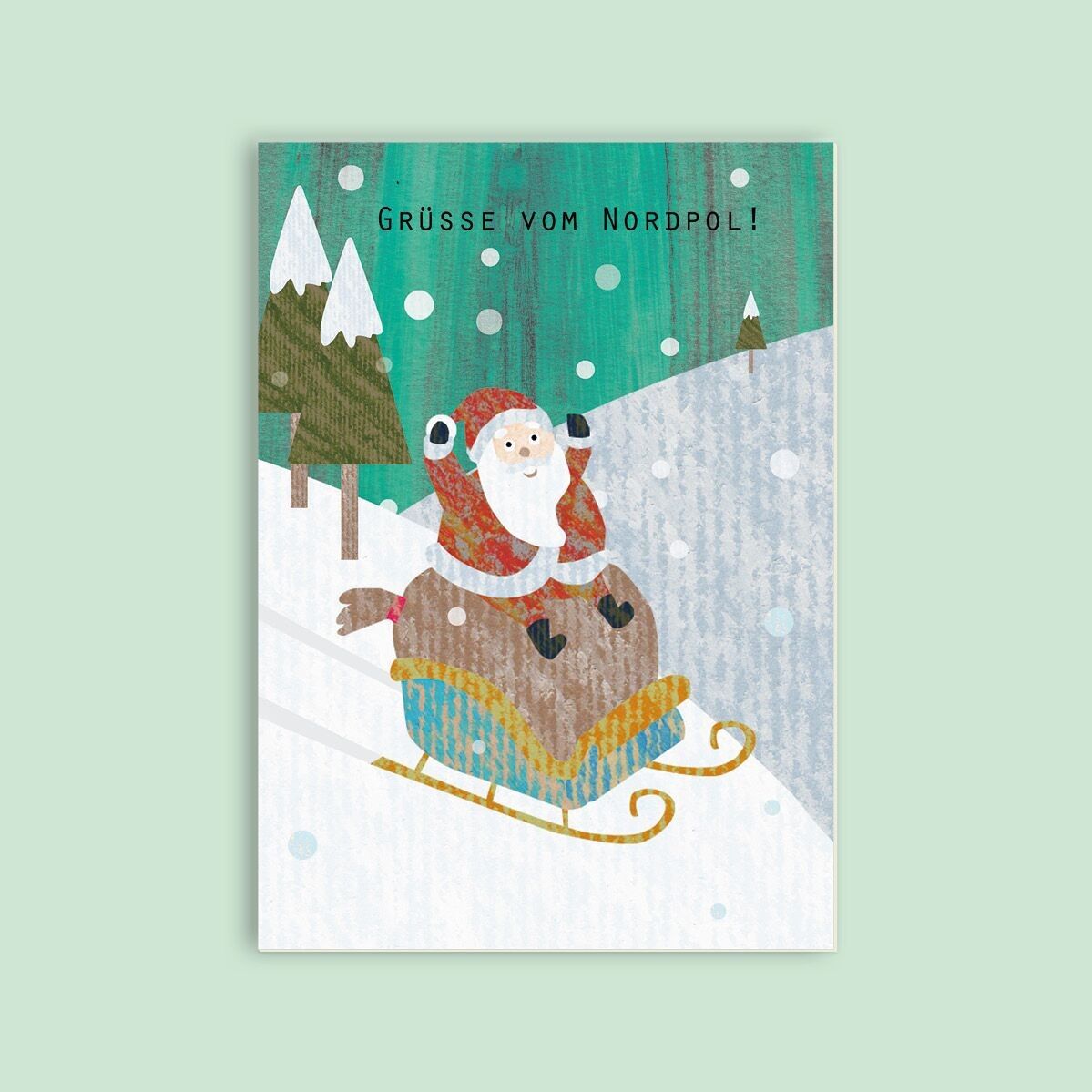 Cartolina in pasta di legno - Natale - Polo Nord