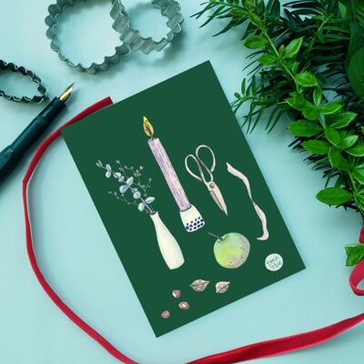 Carte postale préparation de Noël verte
