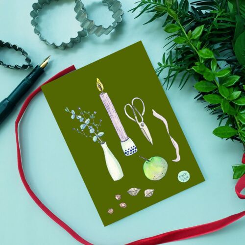 Postkarte Weihnachtsvorbereitung olive