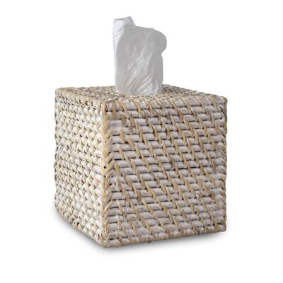 Cube Wicker Tissue Box Cover (Rattan) | Decorative Paper & Napkin Holder Dispenser - Rattan white wash