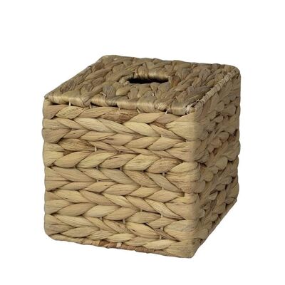 Cube Wicker Tissue Box Cover | Decorative Paper & Napkin Holder Dispenser - Water Hyacinth Natural