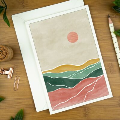 Paquet de cartes de vœux d'art abstrait, soleil du désert : rose et vert.