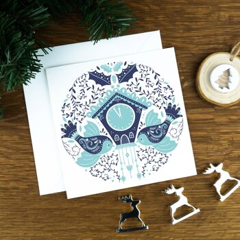 Hiver scandinave, bleu, cartes de Noël de luxe. 3