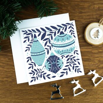 Hiver scandinave, bleu, cartes de Noël de luxe. 4