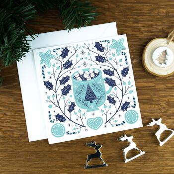 Hiver scandinave, bleu, cartes de Noël de luxe. 5