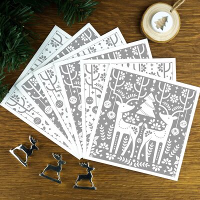 The Reindeers, Grey, Luxury Christmas Card Pack..